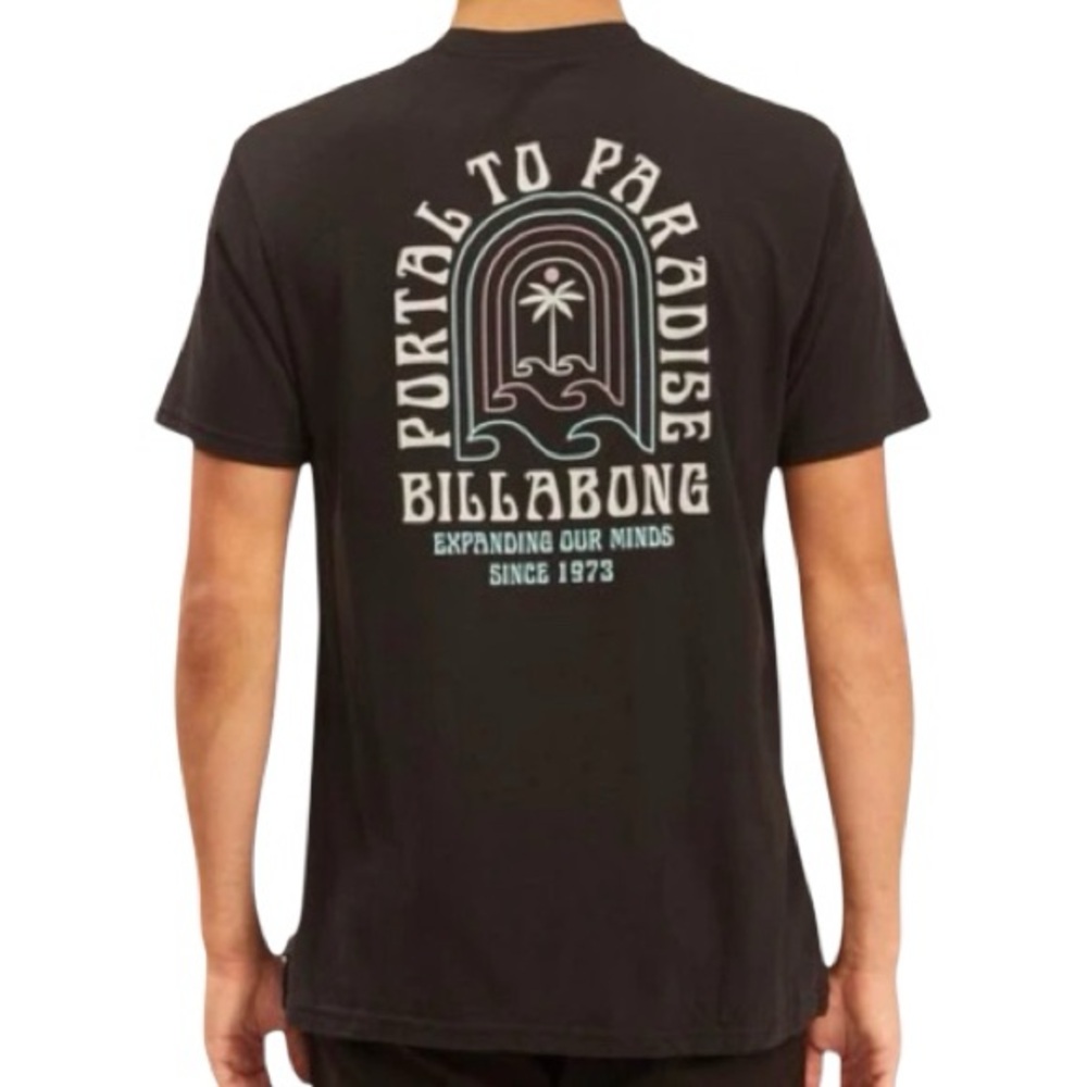 Billabong Tee Medium Black Dual Graphics Surf Skate Cotton BNWT
